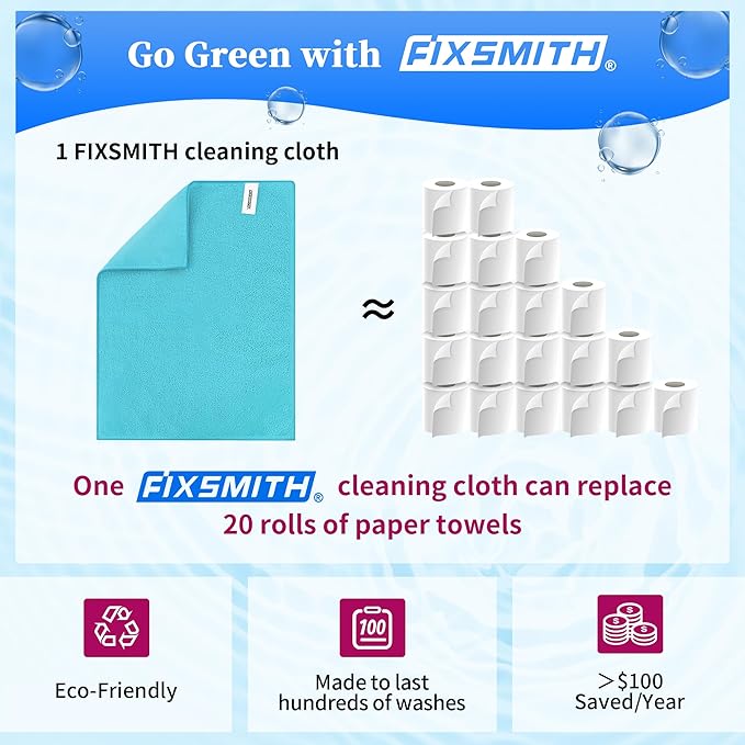 FIXSMITH Microfiber Cleaning Cloth - Pack of 24, Multi-Functional Towels, Size: 12 x 16 in, Highly Absorbent Rags, Lint-Free, Streak-Free for Car, Kitchen, Home, Office