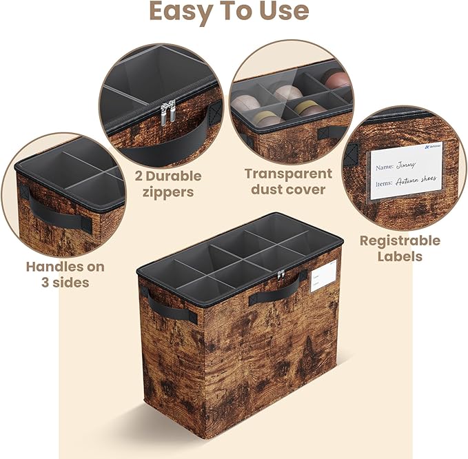 Varhomax Shoe Organizer Box 2 Pack for Closet,Small Fabric Shoe Storage Bin with Adjustable Dividers & Clear Cover, Saving Space Sneakers & Sandals Containers for Entryway, Cubby