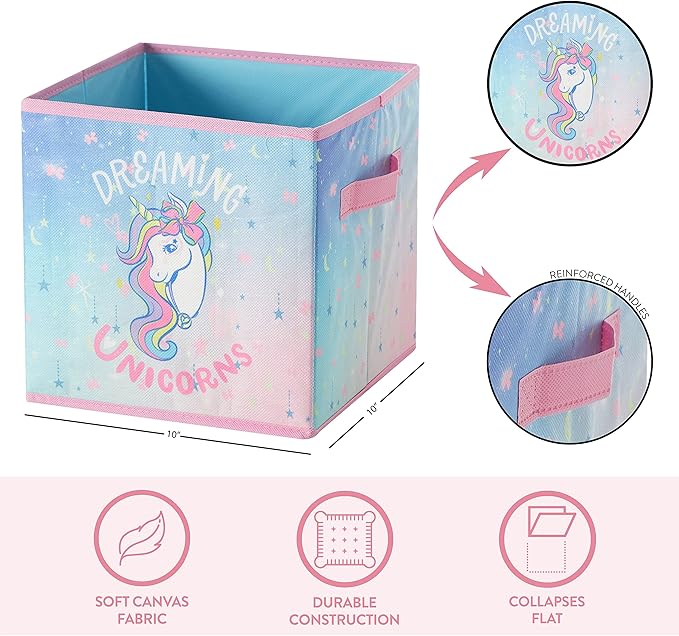 Idea Nuova JoJo Siwa Rainbow Bow Dreamy Unicorn Set of Two Spacious Collpasible Storage Cubes, 10"x10"