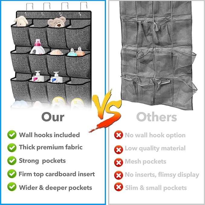 Over the Door Shoe Organizer,Hanging Shoe Rack Organizer for Closet Door,48 Pockets Shoe Storage Holder Zapateras Organizer for Kids Shoes,Flip Flops,Underwear,Socks,Cruise Essentials,Black,Set of 2