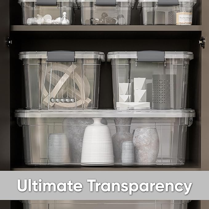 Superio Storage Bins with Lids- Clear Boxes for Organizing, Stackable Plastic Containers- BPA Free, Non-Toxic, Odor Free, Organizer for Home, Office, Dorm, 13.7 Qt, 3 Pack