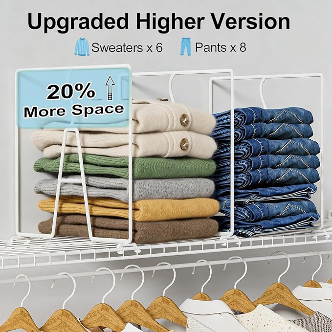 Wire Shelf Dividers for Closet: 12-inch Tall 12-inch Deep 6 Pack Wire Rack Accessories - Adjustable Purse Organizer for Clothes Handbags - Metal Linen Closet Pantry Separators