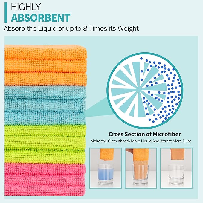 HOMERHYME Microfiber Cleaning Cloth, 100 Pack Cleaning Rags, 12" x 12" Shop Towels, Lint Free Reusable All Purpose Microfiber Towels for Cars Kitchen House Office Automotive