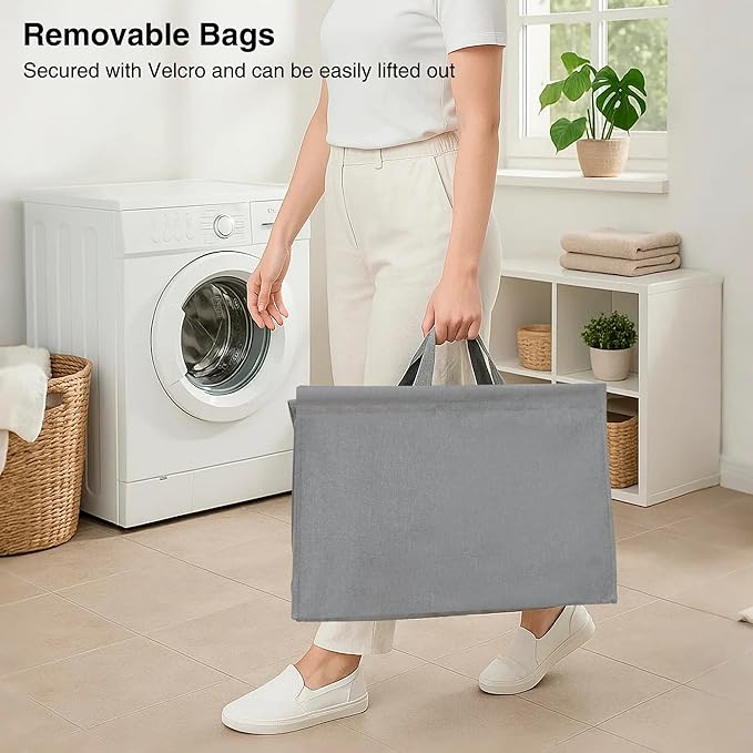 STO STO 3-Tier Vertical Rolling Laundry Hamper with Removable Bags, 120L Stackable Laundry Sorter Basket, Clothes Hamper with Wheels for Small Spaces, Closet, Bedroom, Bathroom, Laundry Room, Gray