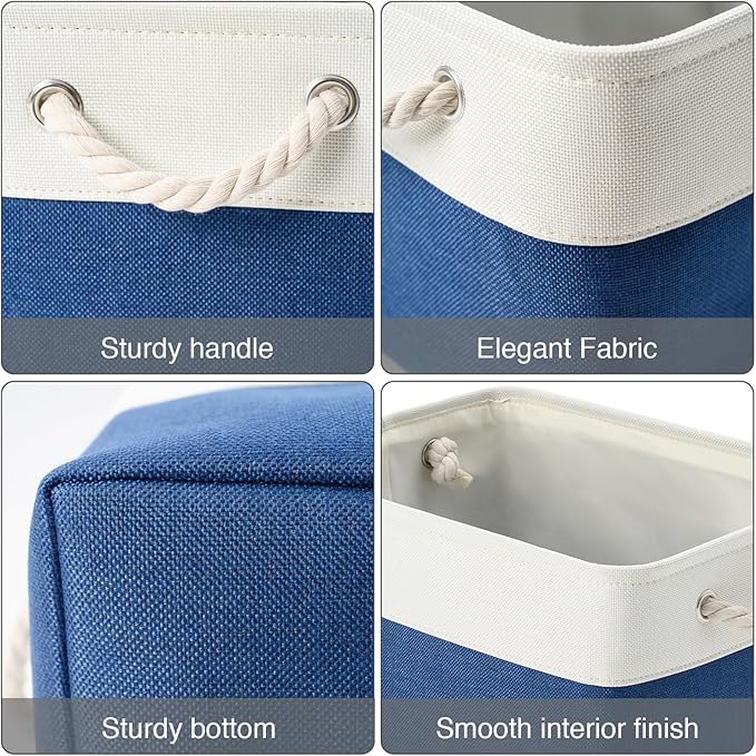 DUHEL Storage Bins 3 Pack, Fabric Storage Basket for Collapsible Medium Canvas Storage Baskets for Organizing Shelf Nursery Home Closet . (White&Blue-3PCS)