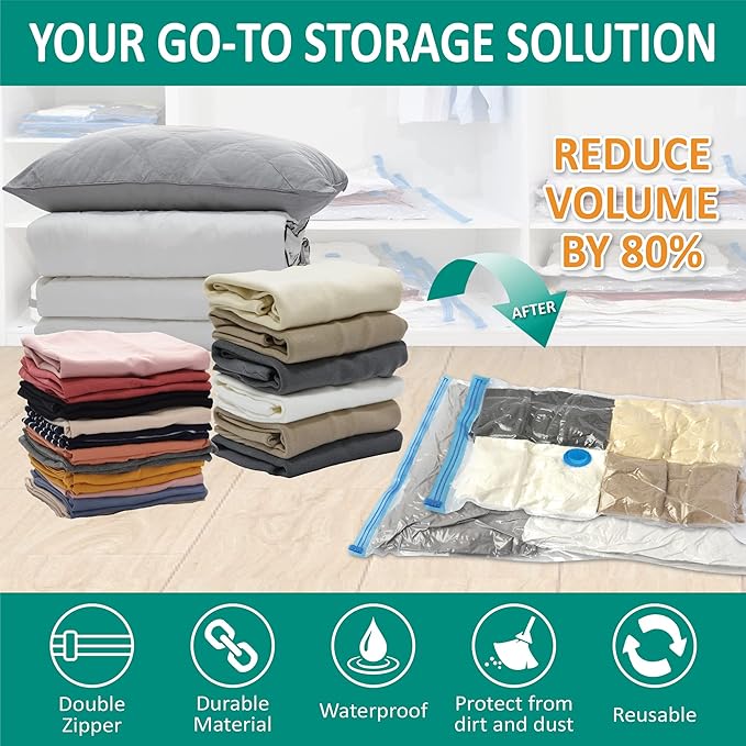 Cozy Essential 6 Jumbo Vacuum Storage Bags, Space Saver Bags Compression Storage Bags for Comforters and Blankets, Pillow, Bedding, Vacuum Sealer Bags for Clothes Storage