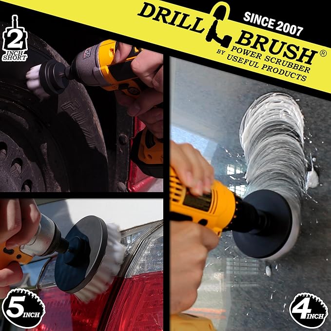 Car Accessories - Drill Brush Attachment for Washing, Wheels, Mats, Detailing - Carpet and Upholstery Cleaner - Boat and Kayak Hull Accessories - Glass and Fiberglass Cleaner