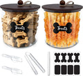 2 Pack Airtight Dog Food Storage Container,Dog Treat Container Dog Treat Jar with Wood Lids 6x5'',Pet Food Storage Container,Cat Food Container with Scoops,Food Tong,Labels,Pen