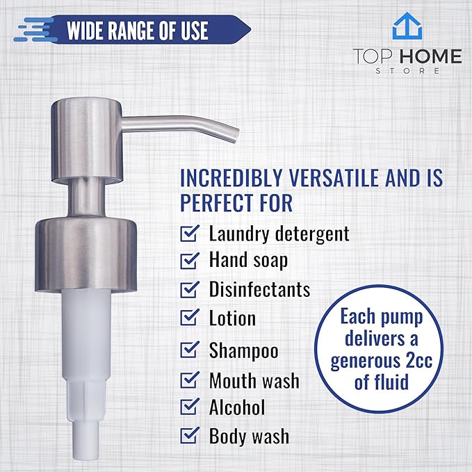 Stainless Steel Soap & Lotion Dispenser Pumps, Brushed Nickel Replacement (2 Pack)
