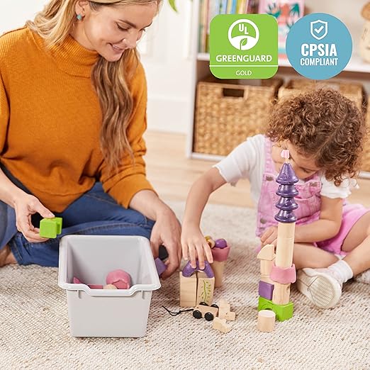 ECR4Kids Scoop Front Storage Bins, Multipurpose Organization, Light Grey, 10-Piece