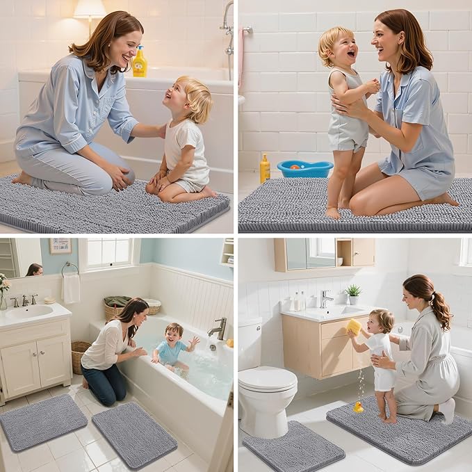 Arotive Bathroom Rugs 44x24, Extra Soft Absorbent Shaggy Chenille Bath Rugs, Machine Washable Rubber Backing Non-Slip Bath Mats for Bathroom Floor Tub and Shower, Home Decor Accessories, Grey