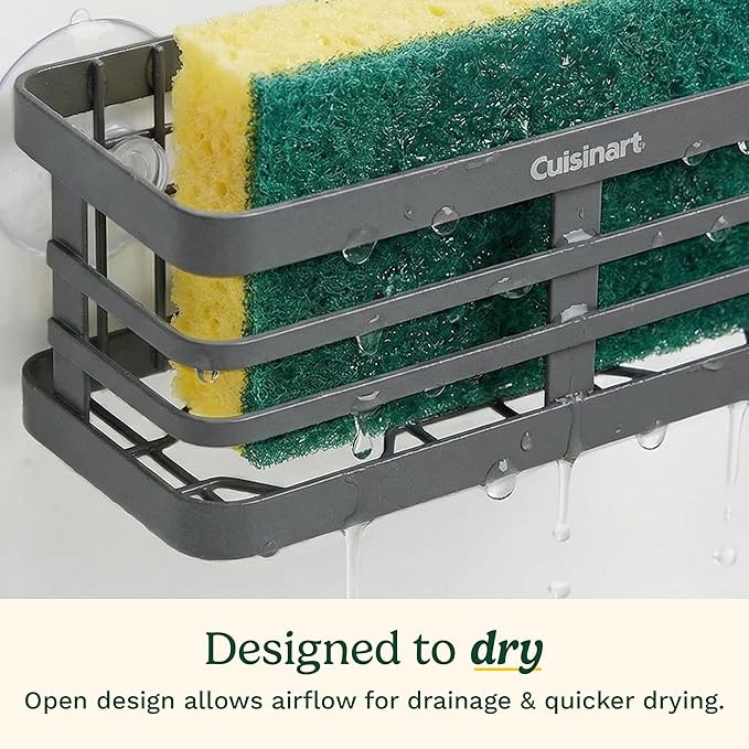 Cuisinart Sponge Holder for Kitchen Sink—Metal Sink Caddy with Triple Suction Cups, Kitchen Sink Organizer, Organization and Storage for Sponges, Brushes, Soap & Cleaning Accessories