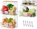 3 Pack Hanging Fruit Basket for Kitchen with Wood Lid - Onion and Potato Storage Fruit Bowl with Nameplate for Counter&Wall Mounted, Stackable Storage Basket, Metal Hanging Wire Baskets White