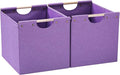 HOONEX Large Foldable Storage Bins, Linen Fabric, Pack of 2, Storage Baskets with Wooden Carry Handles and Sturdy Heavy Cardboard, for Home, Office, Car, Nursery, Purple