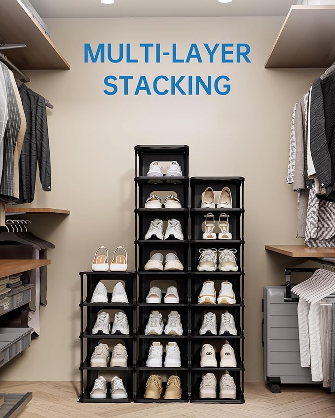 HAIXIN Vertical Narrow Tall Shoe Rack for Front Door Entrance, 7-Tier Sturdy Stackable Shoe Rack Organizer for Closet Entryway, Corner Shoe Storage Shelf Shoe Cubby