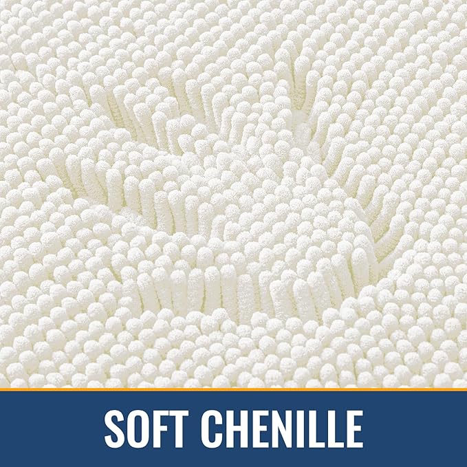 Arotive Bathroom Rugs 44x24, Extra Soft Absorbent Shaggy Chenille Bath Rugs, Machine Washable Rubber Backing Non-Slip Bath Mats for Bathroom Floor Tub and Shower, Home Decor Accessories, Ivory