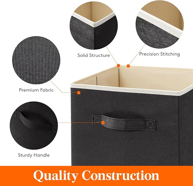 Lifewit Storage Cubes, Foldable Decorative Fabric Storage Baskets for Organizing Home Organizers with Handles for Shelves, Closet, 11 Inch Bins, 18L Black, 12 Packs