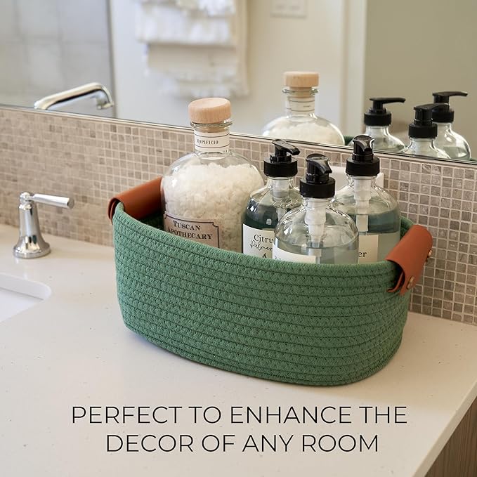 Beautiful Storage Basket Set of 5 - Sturdy Cotton Rope Baskets for Shelves Are Perfect for Organizing Your Home - Quality Storage Bins Easily Fit With Any Nursery or Bedroom Decor