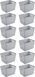 Sterilite 12 Pack Plastic Storage Bin Organization Containers, Tall Baskets, Cement