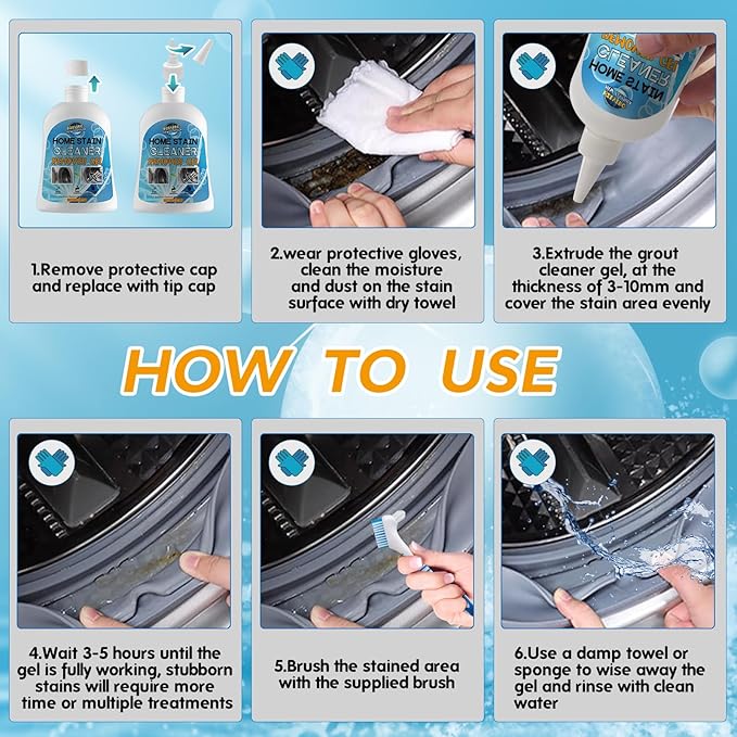 Mold Stain Remover Gel, Washing Machine Gasket Cleaner for Front Loader Washer Rubber Seal Home Stain Removal Gel for Grout, Caulk, Refrigerator, Shower, Bathtub, Bathroom Cleaning Solution (8 Fl Oz)