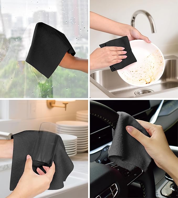 CHAUNCEY HOME Microfiber Cleaning Cloth Roll - 100 Pack Tear Away Microfiber Paper Towels, Reusable, Washable, Scratch-Free, Kitchen Towels for Car, Home, Kitchen, Glass, Dishes (Black)