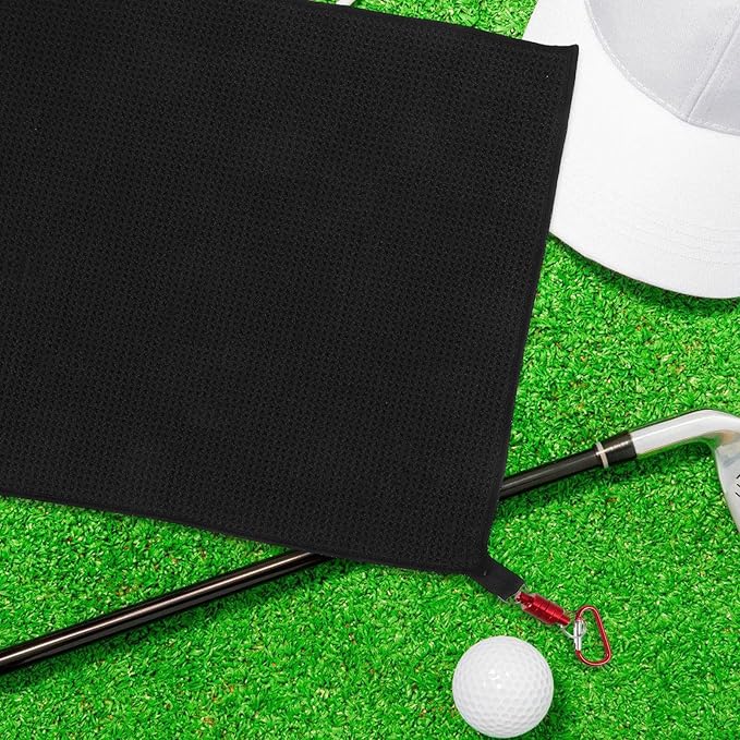 Waffle Microfiber Golf Towel with Magnetic Clip Breathable Cleaning Cloth for Golf Balls Black Sports Towel for Men and Women