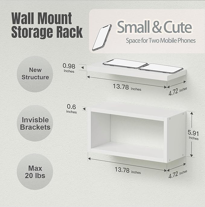 RICHER HOUSE Floating Shelves Bathroom, White Floating Shelves for Wall, Above Toilet Bathroom Shelves, Wall Mounted Hanging Shelves for Bedroom, Kitchen, Living Room Decor - White