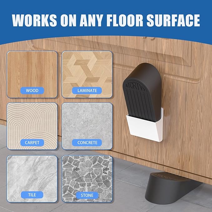 Rubber Extra Large Door Stoppers - 2 Pack Black 1.9 Inches Big Door Stopper Wedge for Bottom of Doorstops,Door Stop for Heavy Duty Doors for Commercial & Home with Self Adhesive Holder