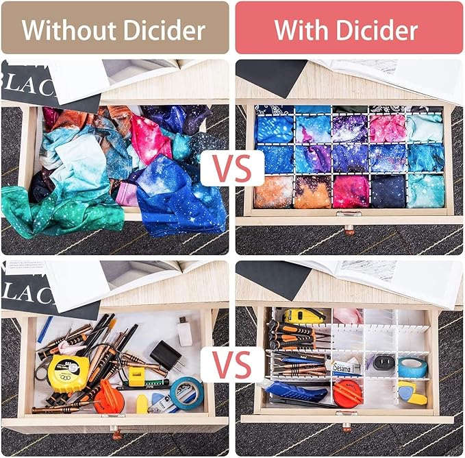 18Pcs Drawer Dividers, Adjustable Drawer Organizer for Socks, Underwear, Makeup, Can Help Tidy Kitchen, Bedroom, Dresser White