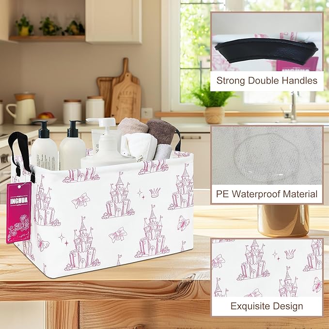 Rectangular Storage Basket Fabric Organizer Bin for Toys,Books,Clothes,Gifts,Pets-Perfect for Home,Office,Nursery,Dorm,Shelf(Rec-Shining castles )