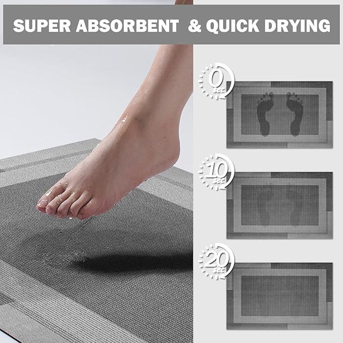 YDKGL Extra Long Non Slip Bathroom Runner Bath Mat, Rubber Backing Ultra Thin Bath Rug Fit Under Door Quick Dry Super Absorbent Washable Shower Mat for Bathroom Floor Bathtub Sink, Dark Grey 24"x70"
