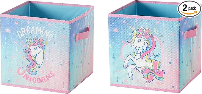 Idea Nuova JoJo Siwa Rainbow Bow Dreamy Unicorn Set of Two Spacious Collpasible Storage Cubes, 10"x10"