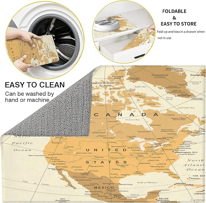 Set of 3 World Map Dish Drying Mat & Kitchen Sink Splash Guard Faucet Mat For Kitchen Counter Absorbent Microfiber Dishes Pad Dish Drainer Rack Mats Fast Dry Kitchen Accessories