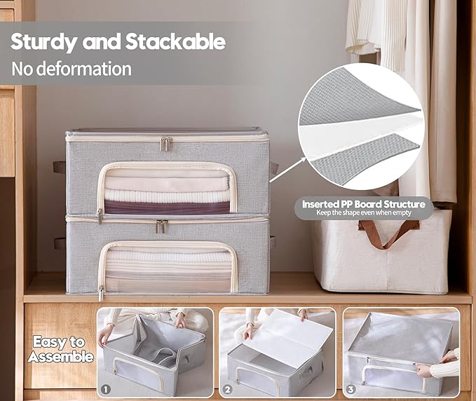 Beveetio 2-Pack Cashmere Sweater Storage Bags with Natural Cedar Blocks, Breathable Clothes Storage Bag with Mesh Window & Handles, Foldable Closet Garment Storage for Cashmere, Wool & Knitwear