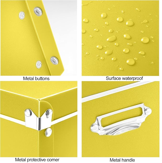 SEEKIND storage box with Lids,3 in 1 Set,Plastic,with Handles,Press-Stud Fastening,Moisture-proof,Foldable for Space Saving Storage,for Clothes,DVD,Blankets (Yellow) …