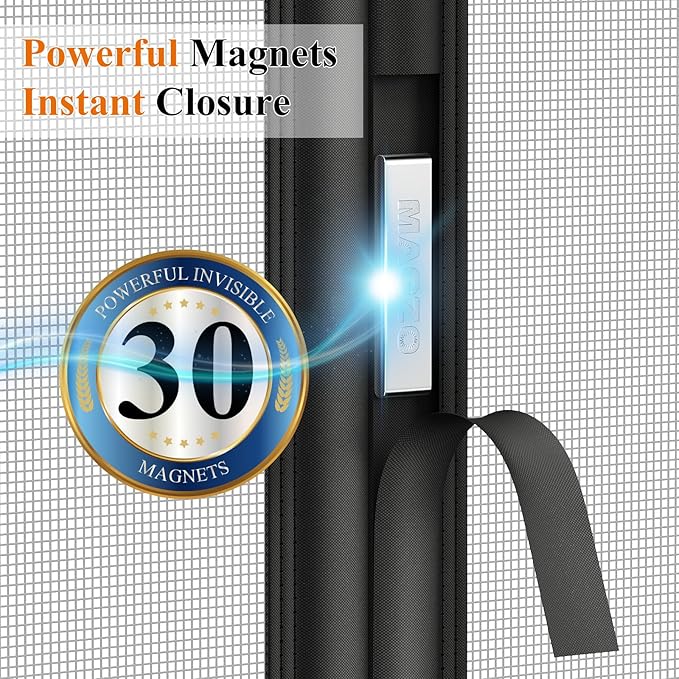 MAGZO Customized Magnetic Screen Door Grey, Reinforced Polyester Scratch-Proof, Keep Annoying Creatures Out, Easy Install with Strong-Adhesive Hook&Loop, Enjoy Beauty Sunshine and Let Fresh Air Flow