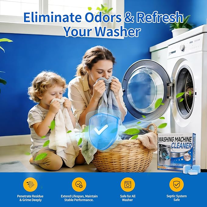 Washing Machine Cleaner Tablets - Deep Cleans & Descaler for Front Load and Top Load Washers, HE Compatible, 24 Pack