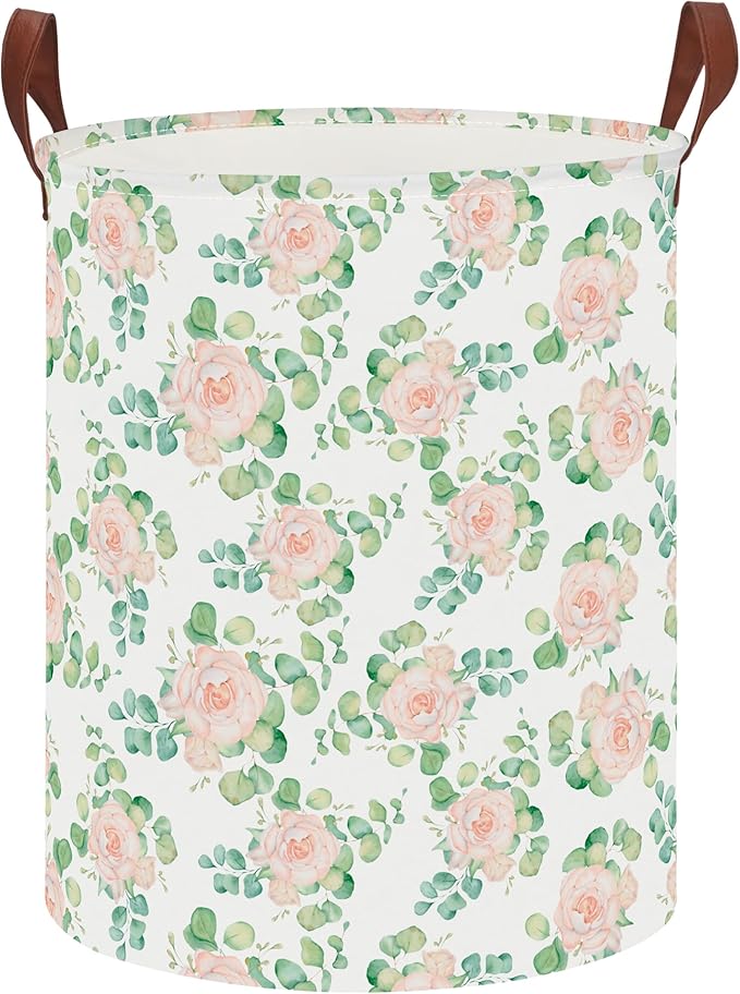 19.7" Laundry Basket,Kids Dirty Clothes Hamper,Waterproof Toys Storage Bin,Room Decor,Gift Baskets,Nursery Hamper(Watercolor Rose)