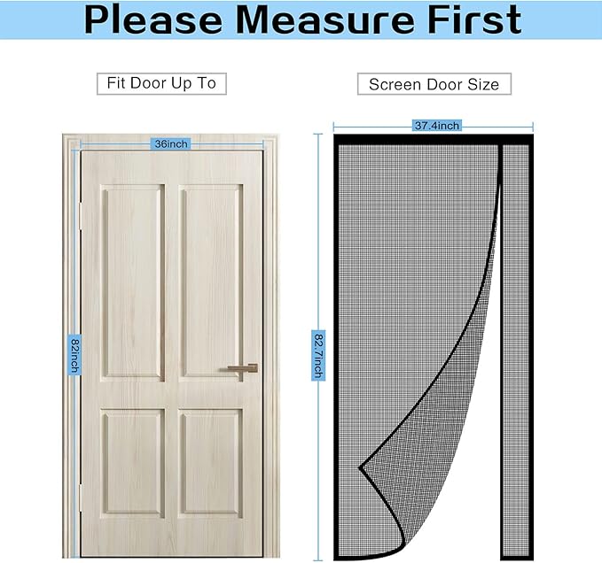 Reversible Left or Right Side Opening Magnetic Screen Door, Narrow Durable Fiberglass Mesh Curtain Hands Free for Patio, Bedroom, Fits Door Size 36" x 82", Black