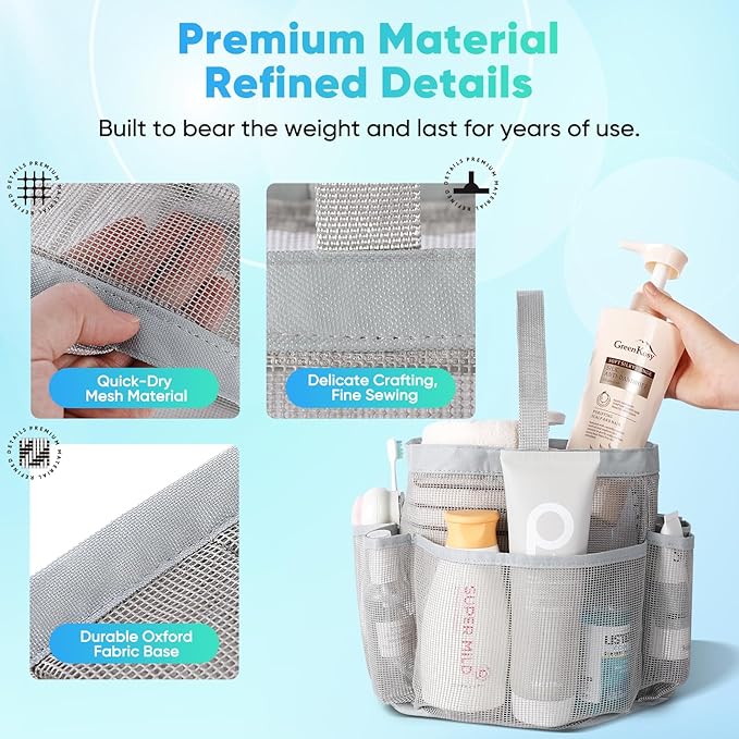 EUDELE Mesh Shower Caddy Portable for College Dorm Room Essentials,Shower Caddy Dorm with 8-Pocket Large Capacity for Beach,Swimming,Gym,Travel essentials