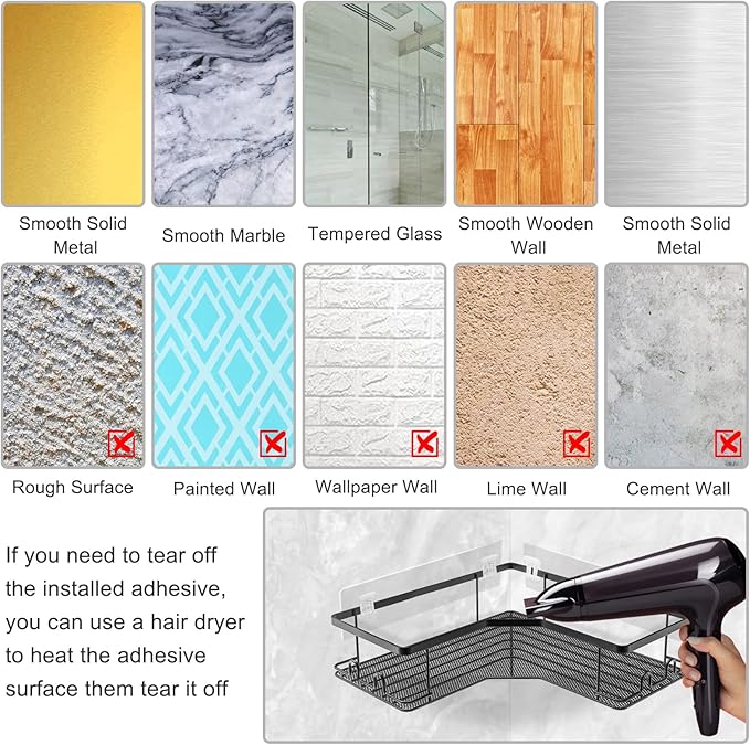AOUKAR Shower Caddy Shelf Adhesive Replacement Stickers Pads For Bathroom Corner Organizer Basket, No Drilling For Kitchen Racks And Soap Holder 4pack