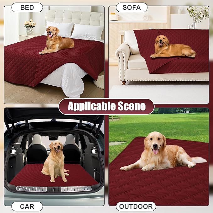 Smiry Waterproof Dog Bed Cover Pet Blanket, Soft Washable Dog Blanket for Furniture Bed Couch Sofa Reversible, Checkered (40"x80", Wine Red/Wine Red)