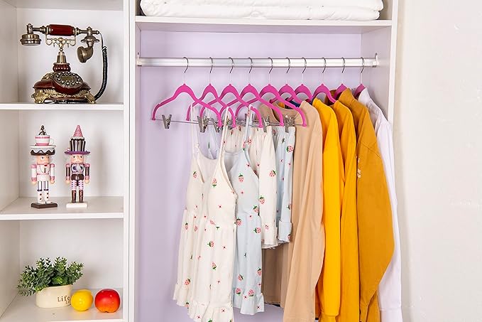 Quality Plastic 20-Pack Non Velvet Non-Flocked Thin Compact Skirt/Pant Hangers with Metal Clips for Skirts Pants Blouses Coats 360° Swivel Hook (Pink, 20)