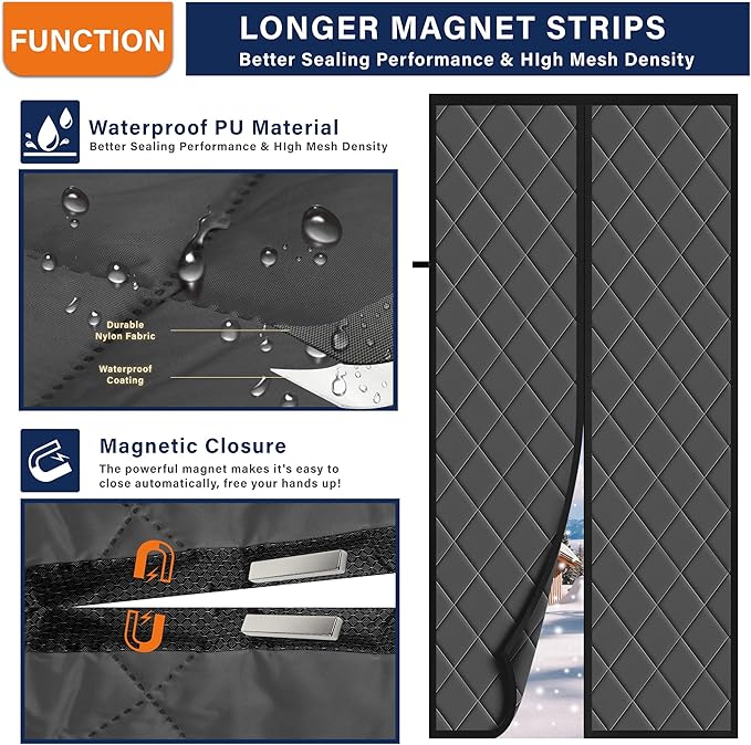 Magnetic Thermal Insulated Door Curtain, Fits Door Size 38" x 82",Durable Oxford Cloth&Thicken Polyester Fiber Fill, Efficient Temperature Control, Durable Construction, Soundproof and Windproof