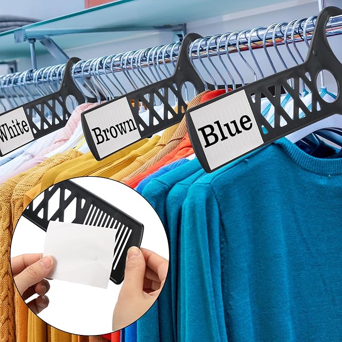 DoubleFill 50 Pcs Large Closet Dividers and 100 Pcs White Blank Cards 18 Inch Clothing Rack Size Dividers for Hanging Clothes, Black Garment Rack Tag for Clothes Organization