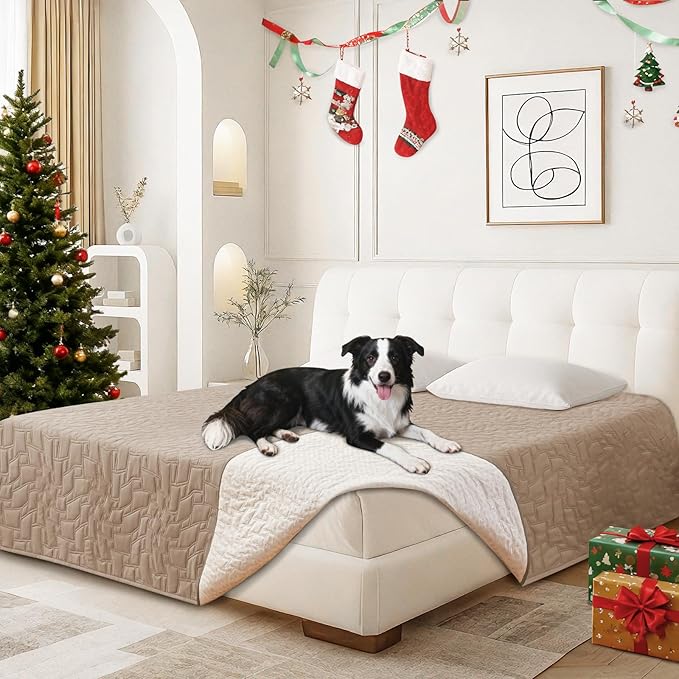 Waterproof Dog Blanket, Non-Slip Soft Pet Bed Cover, Couch Cover for Dogs Washable, Protects Sofa, Furniture, Crate, Car, Tear Resistant Leakproof Pet Blanket (68x82 Inch, Khaki)