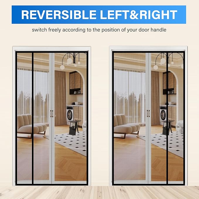 Magnetic Screen Door Mesh Left Right Side Opening Upgraded PET Material Mesh Stronger Than Fiberglass and Polyester,Keep Bugs Out,Pet & Kid Friendly,Hands Free,Fit Door Size 80" X 96"