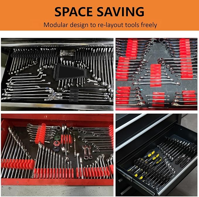 52 pcs Modular Wrench Organizers for Tool Drawers - Wrench Rack with Metric&SAE Labels, Perfect Tool Storage Holder. Gift for Father or Boyfriend.(Red)