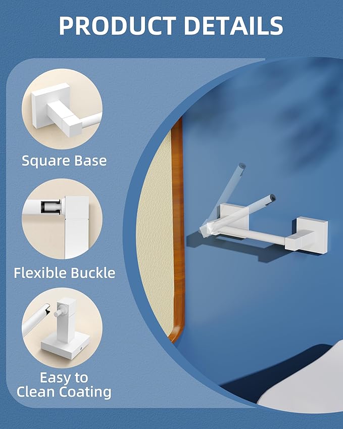 Ruacq Toilet Paper Holder-White Tissue Roll Holder Double Post Pivoting Square Base Wall Mounted for Bathroom