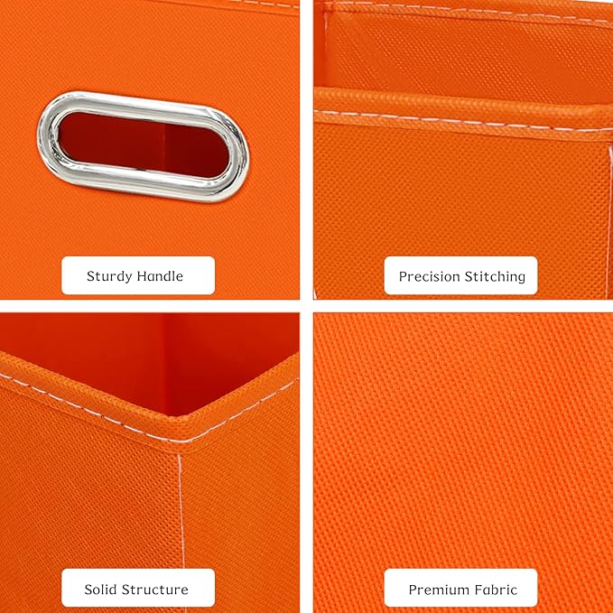 Black Fabric Cubby Storage Bins,13x13x13 Inches ,Cube Organizer Bin Foldable Storage Boxes with Dual Handles Fabric Organizer Box and collapsible Storage basket,Set of 3,Orange